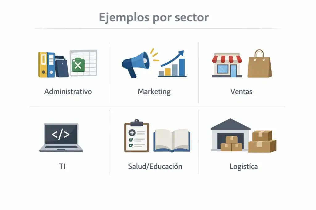 Infografía con ejemplos de carta de presentación por sector profesional.
