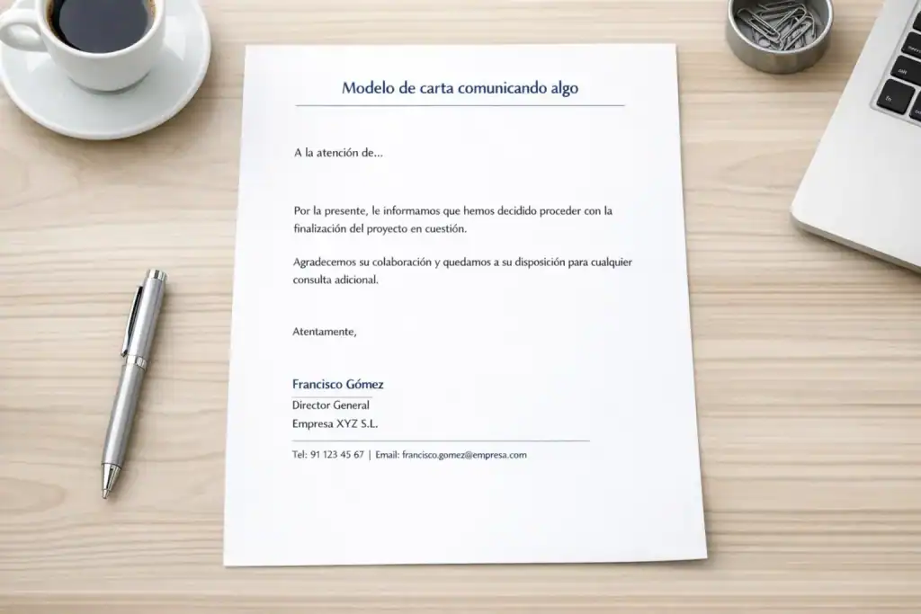 Modelo de carta formal para comunicar una decisión en empresa.