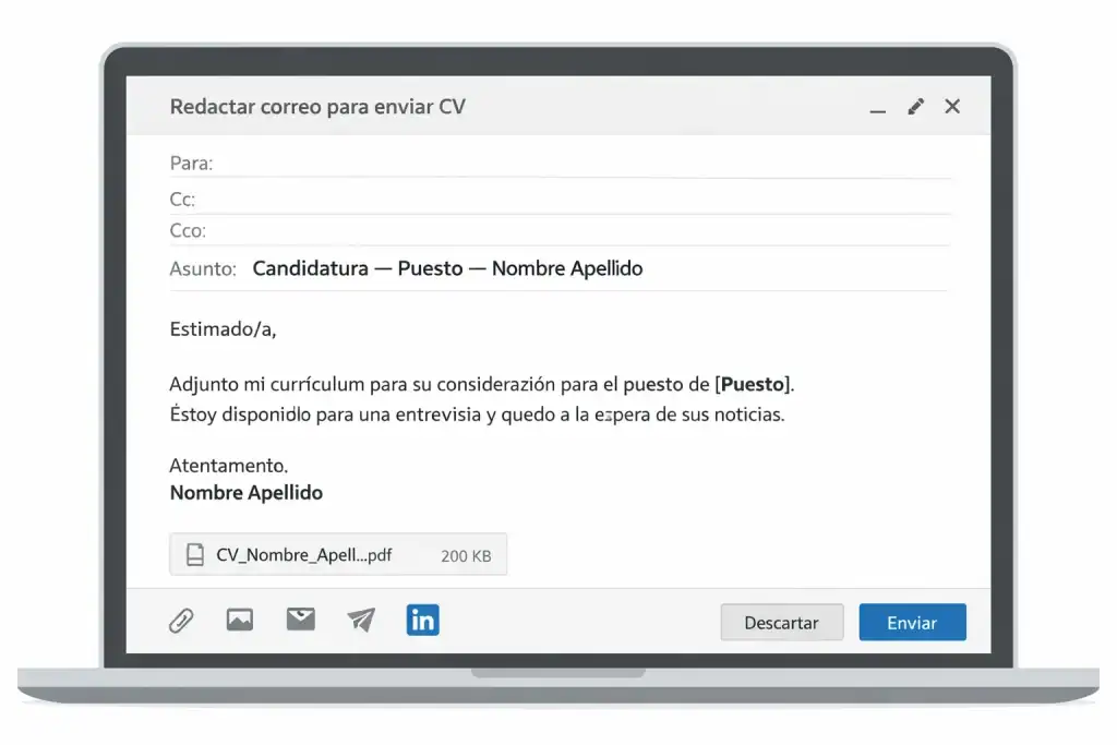 Ejemplo de correo profesional para enviar CV y carta de presentación.