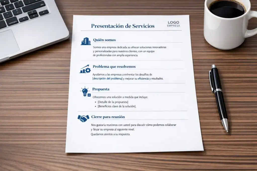 Carta comercial de empresa ofreciendo servicios, con secciones de presentación, propuesta y cierre profesional.
