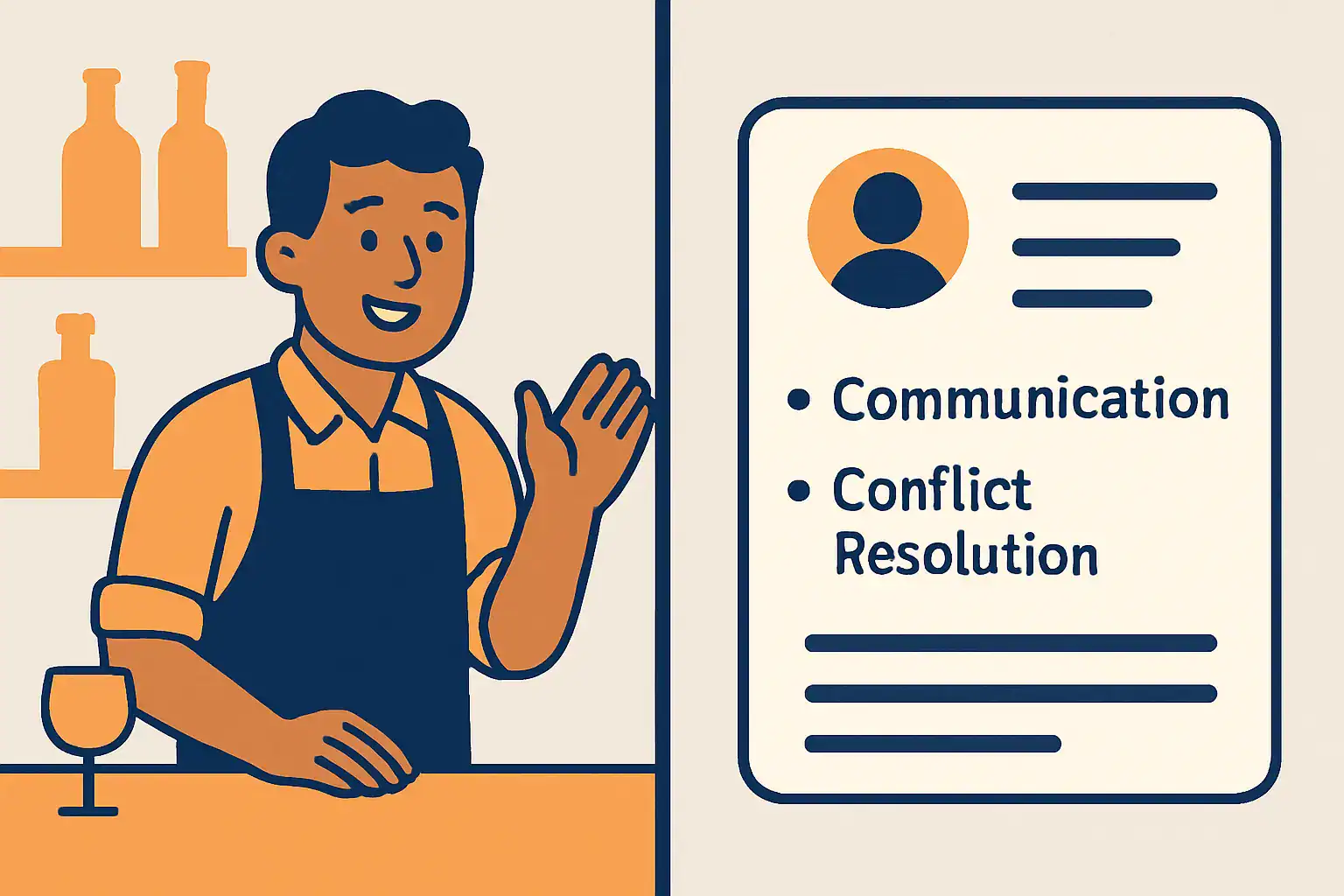 Visual representation of soft skills like communication and friendliness for bartenders.