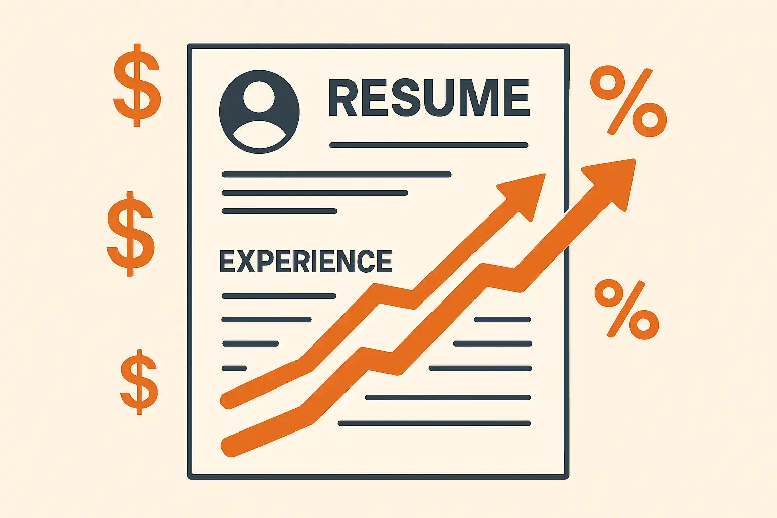 A resume document with a rising sales graph illustrating quantified achievements.