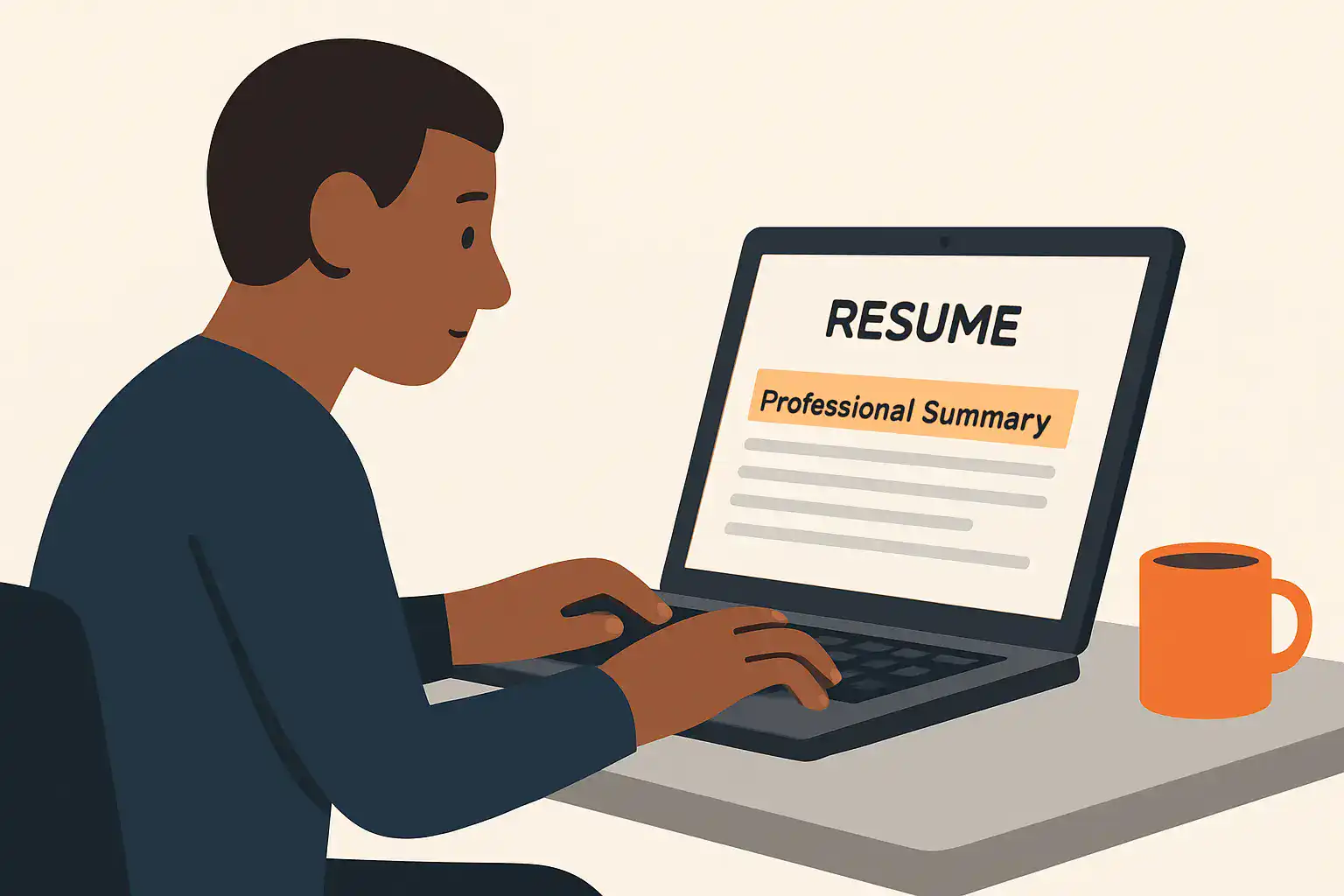 A professional typing a real estate resume professional summary on a laptop.