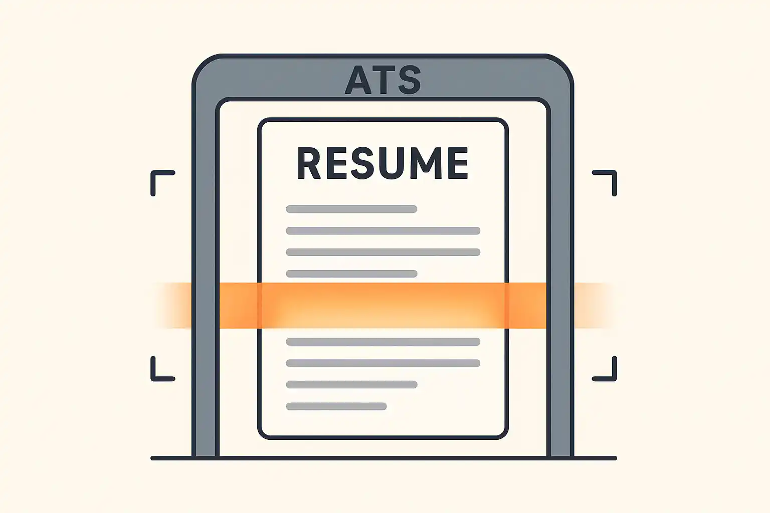 A resume document passing through a digital scanner representing ATS software.